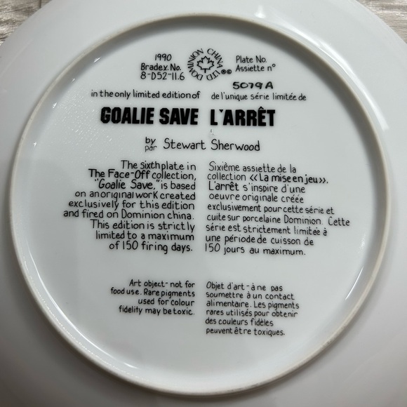 Vintage Stewart Sherwood 1990 “Goalie Save” Hockey Plate Collectable - Picture 3 of 5